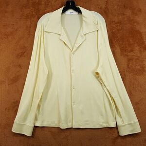 SEFR Button Shirt Mens XL Yellow Ribbed RIPLEY Cuban Collar Slinky Stretch $325